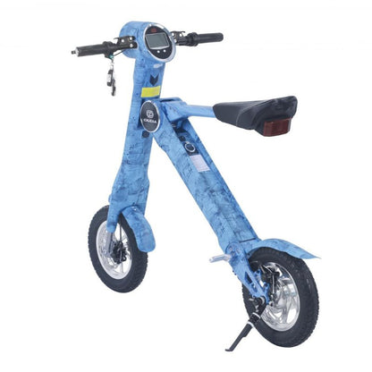Limited edition denim blue foldable e-scooter with built in speakers and blue tooth by Cruzaa