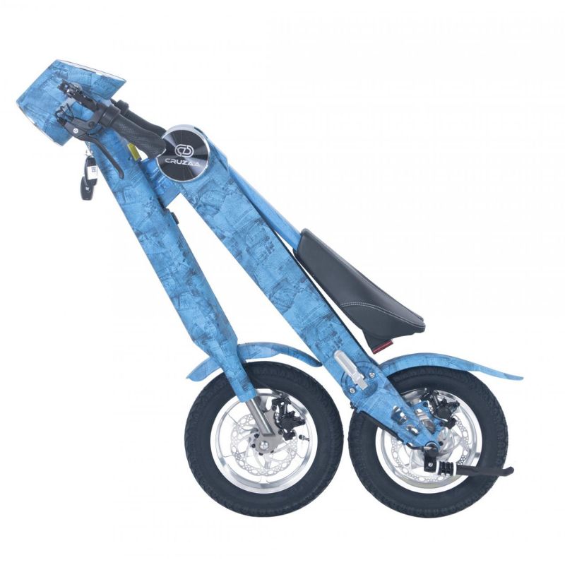 Limited edition denim blue foldable e-scooter with built in speakers and blue tooth by Cruzaa. Powerful battery
Lithium battery that allows scooter to reach speeds of up to 15 mph. Water Resistant
IP54 Rated, tackles water in wet conditions.